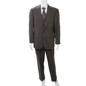 Oscar de la Renta Mens 3 Piece Suit Brown Wool Check Buckle Size 40